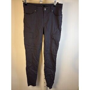 PrAna Pant Women's sz 2 Gray Navy Pattern Straight Fit Stretch Hiking Exc Cond